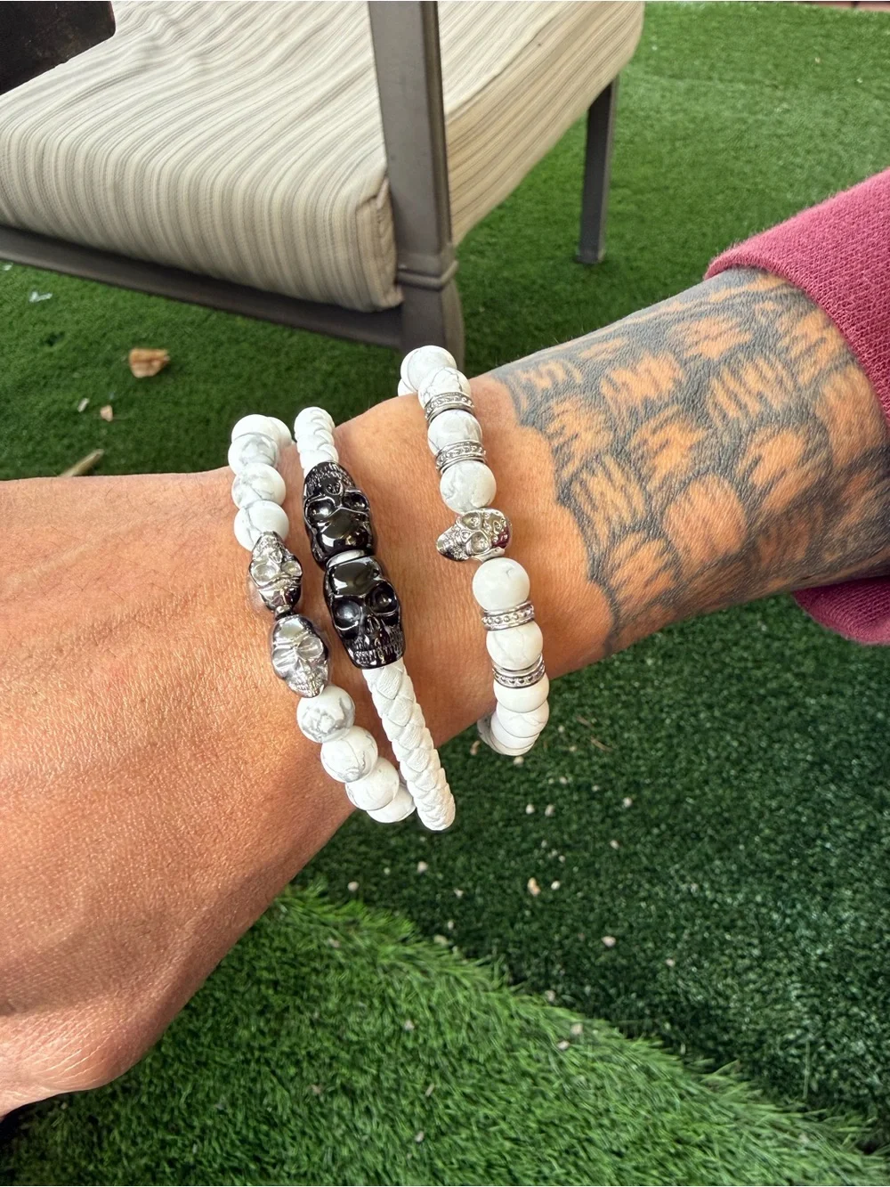 White Bracelet Set — Braided Leather & Beaded Stack